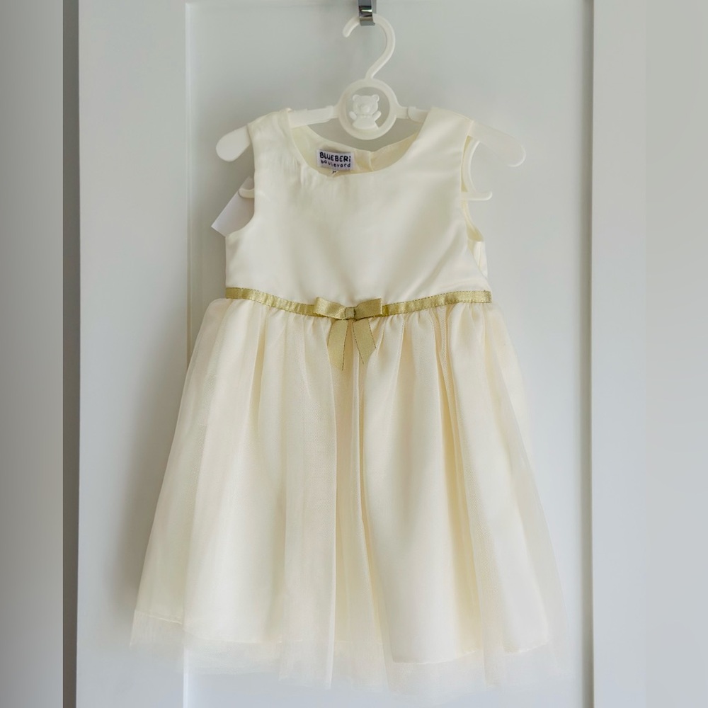 Blueberi Boulevard Cream and Gold Formal Dress